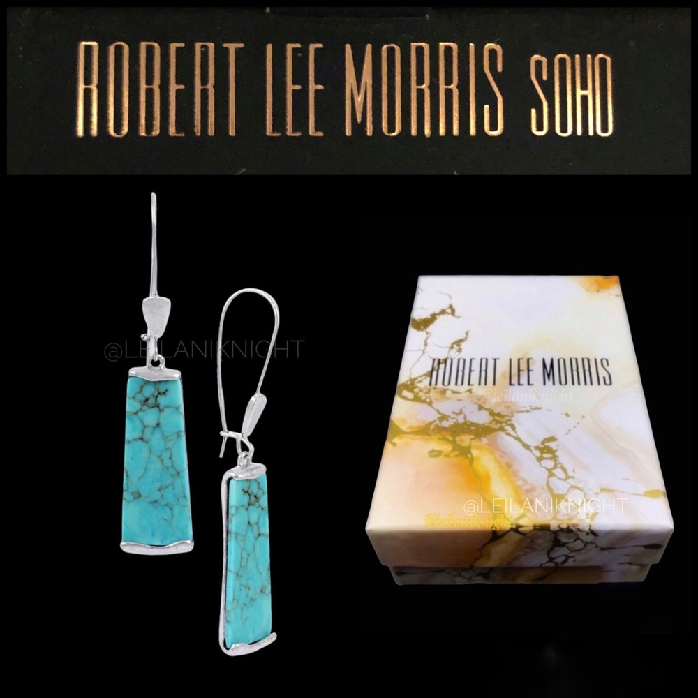 Robert Lee Morris ST Geometrical Linear Mosaic Semiprecious Drop Earrings